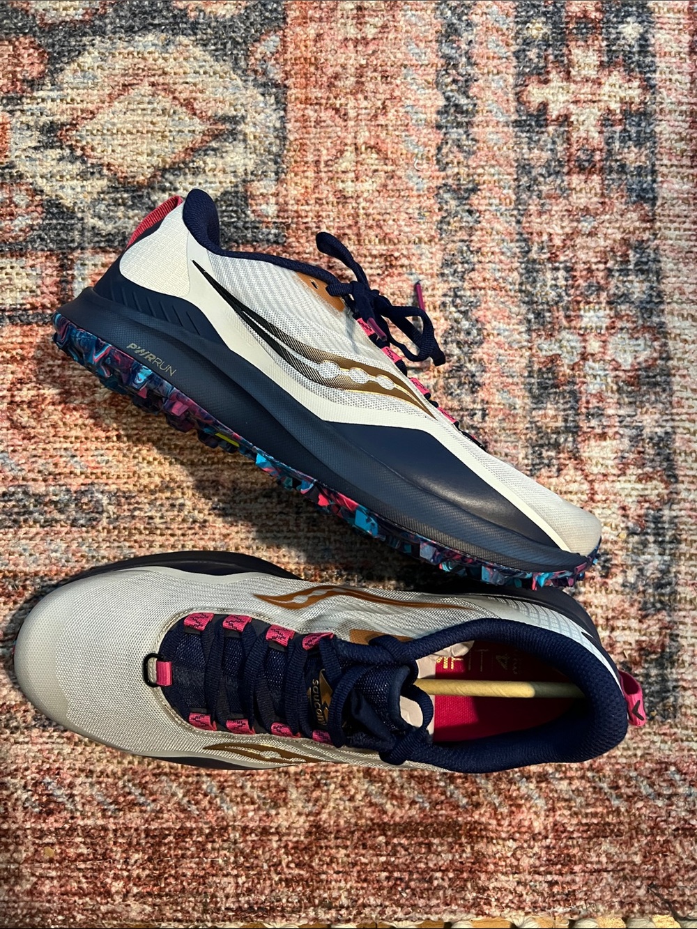 Saucony Men's Athletic Shoes in White, Navy & Pink Accents